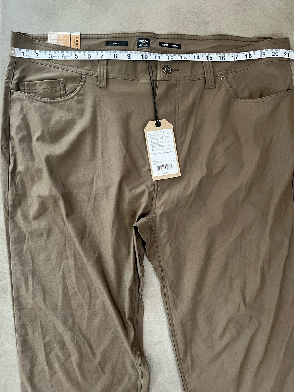 prAna Brion Slim Pant II Men’s 42x30 Mud Brown ReZion Stretch Hiking Active NWT - Picture 3 of 7
